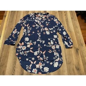 Como Vintage Shirt, Womens Medium Blue White Pink Floral Long Sleeve Button Up